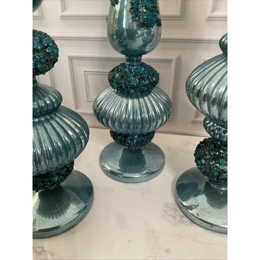 Set of 3 Glass Finials Christmas Decor- Blue.beautiful !